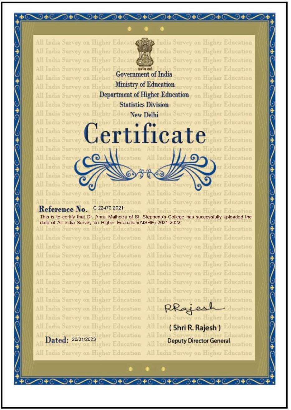 AISHE Certificate 2021-22
